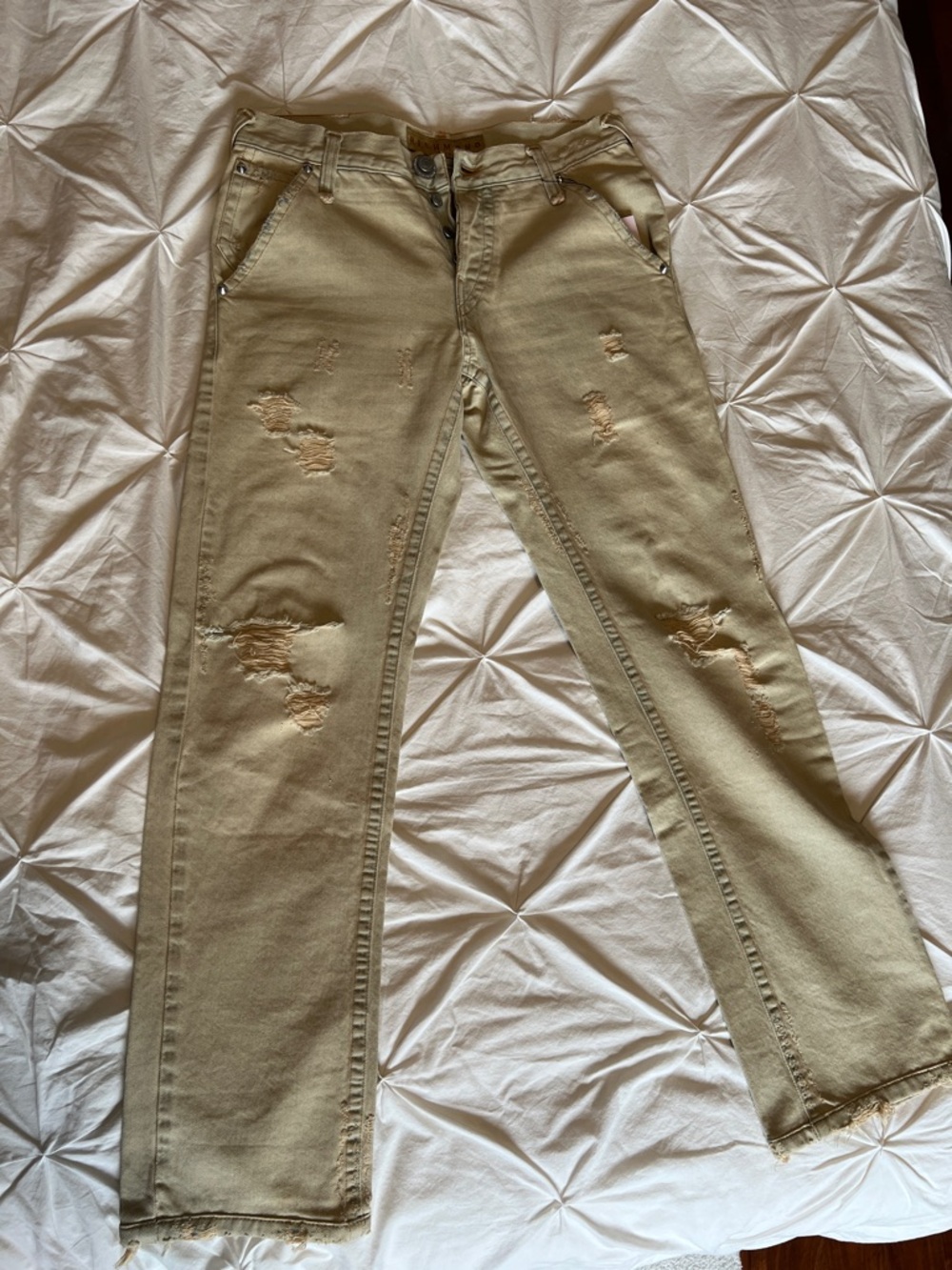 John Richmond Distressed Straight Leg Jeans - Butter Yellow, Pink Accents